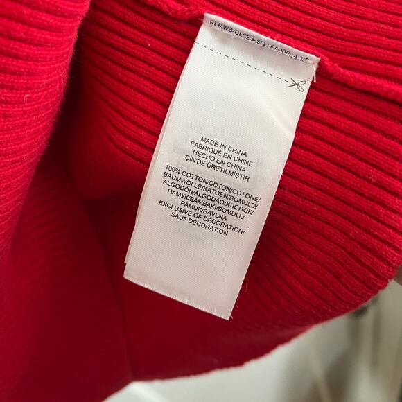 Lauren Ralph Lauren Red Ribbed Turtleneck Sweater M 100% Cotton - Picture 5 of 8